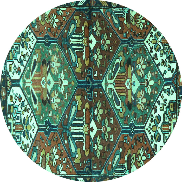 Round Machine Washable Persian Turquoise Traditional Area Rugs, wshtr4397turq