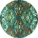 Round Machine Washable Persian Turquoise Traditional Area Rugs, wshtr4397turq