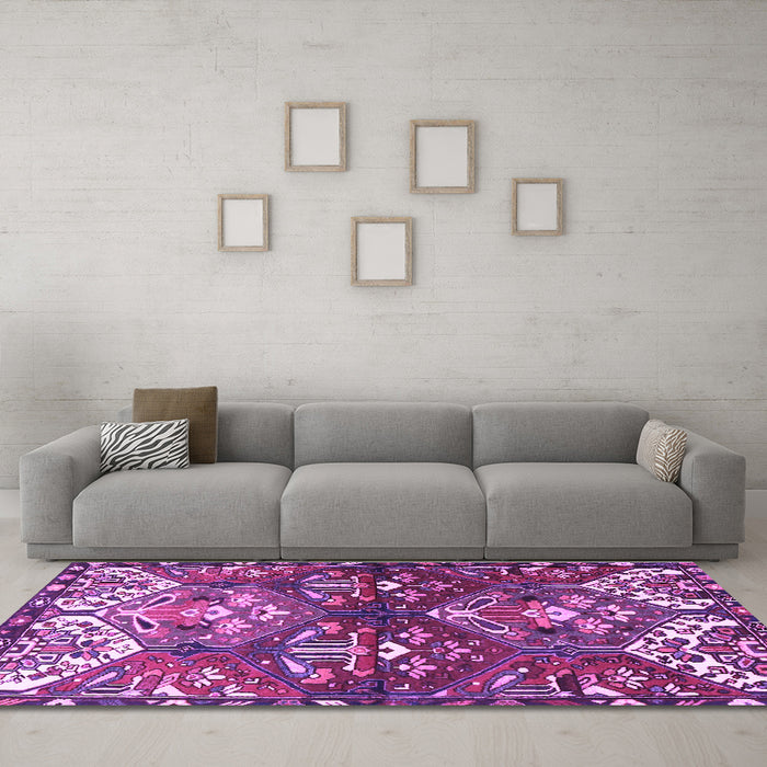 Machine Washable Persian Purple Traditional Area Rugs in a Living Room, wshtr4397pur