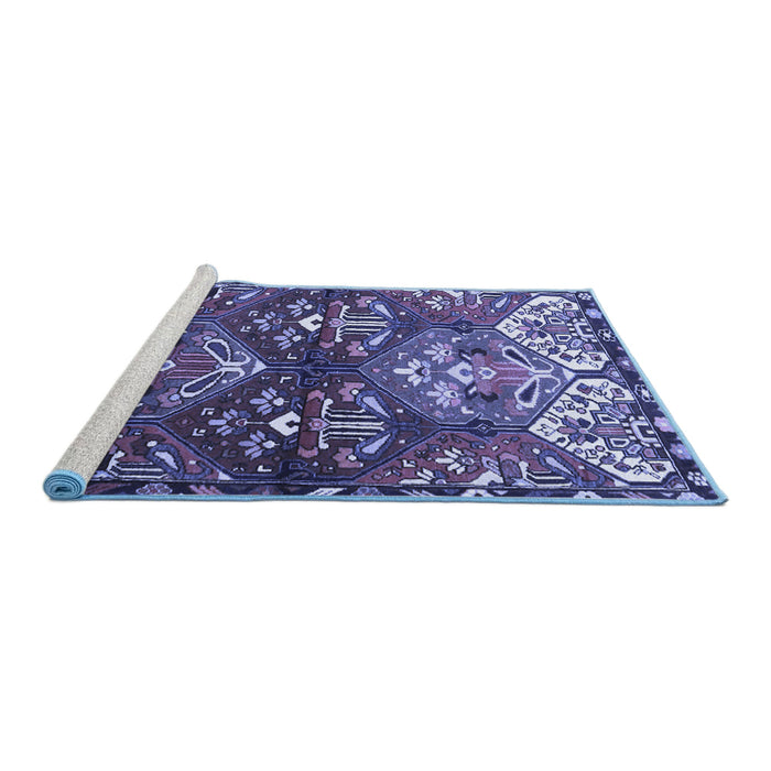 Sideview of Machine Washable Persian Blue Traditional Rug, wshtr4397blu