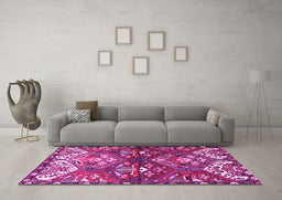 Machine Washable Persian Pink Traditional Rug in a Living Room, wshtr4397pnk