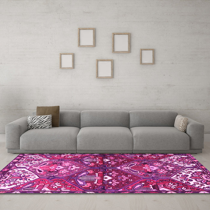 Machine Washable Persian Pink Traditional Rug in a Living Room, wshtr4397pnk