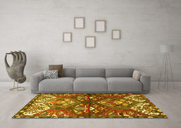 Machine Washable Persian Yellow Traditional Rug in a Living Room, wshtr4397yw