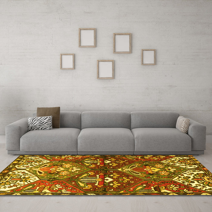 Machine Washable Persian Yellow Traditional Rug in a Living Room, wshtr4397yw