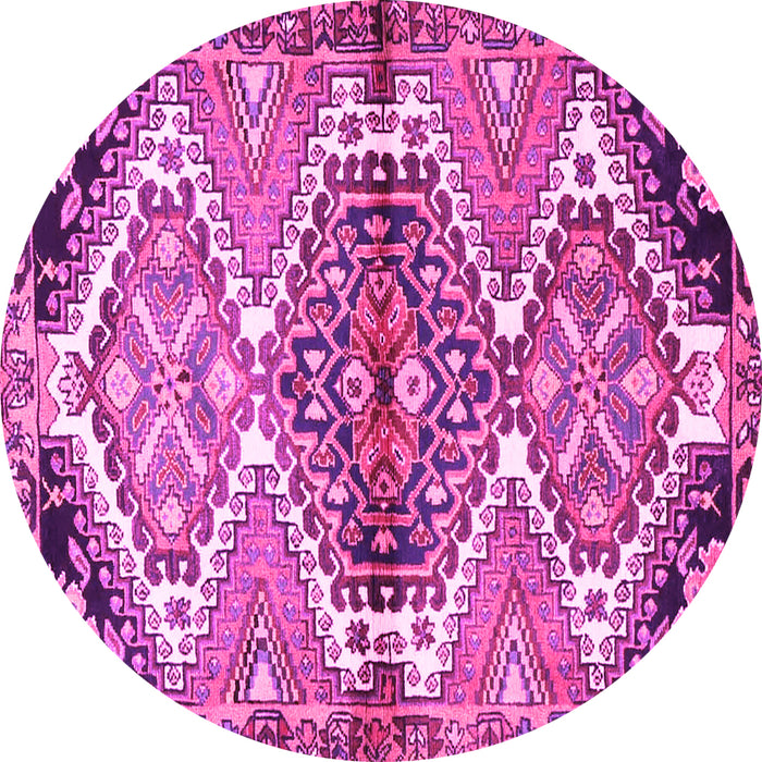 Round Machine Washable Persian Pink Traditional Rug, wshtr4398pnk