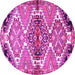 Round Machine Washable Persian Pink Traditional Rug, wshtr4398pnk