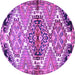 Round Machine Washable Persian Purple Traditional Area Rugs, wshtr4398pur