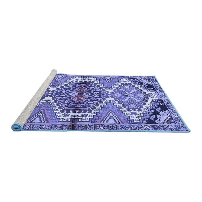 Sideview of Machine Washable Persian Blue Traditional Rug, wshtr4398blu