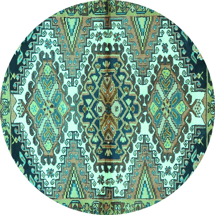 Round Machine Washable Persian Turquoise Traditional Area Rugs, wshtr4398turq