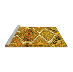 Sideview of Machine Washable Persian Yellow Traditional Rug, wshtr4398yw