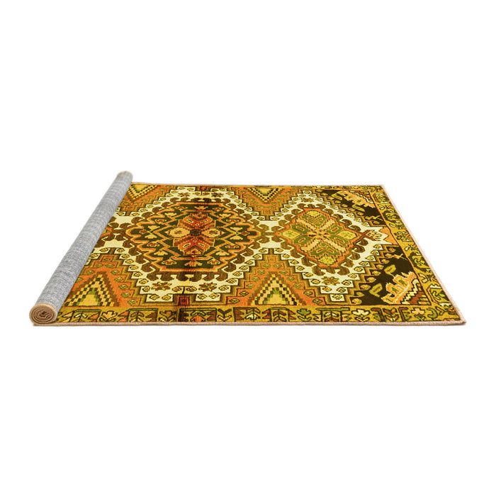 Sideview of Machine Washable Persian Yellow Traditional Rug, wshtr4398yw