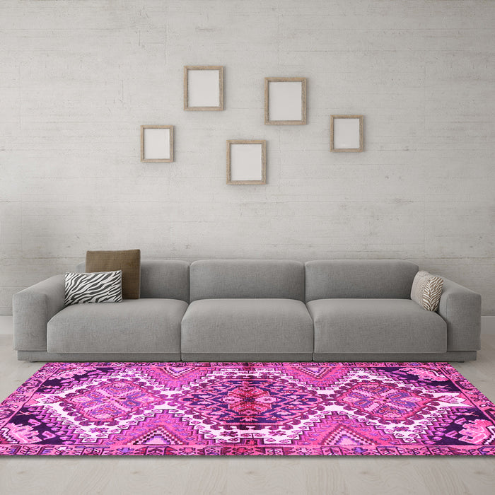 Machine Washable Persian Pink Traditional Rug in a Living Room, wshtr4398pnk