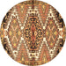 Round Machine Washable Persian Brown Traditional Rug, wshtr4398brn