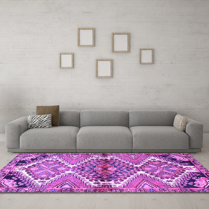 Machine Washable Persian Purple Traditional Area Rugs in a Living Room, wshtr4398pur