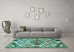 Machine Washable Persian Turquoise Traditional Area Rugs in a Living Room,, wshtr4398turq