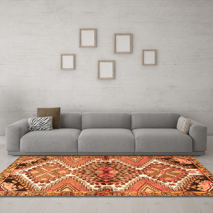 Machine Washable Persian Orange Traditional Area Rugs in a Living Room, wshtr4398org
