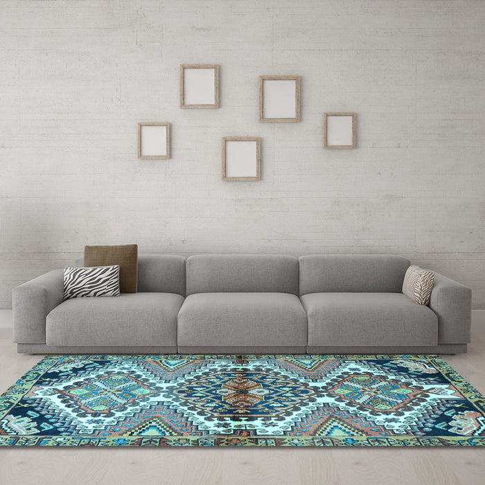 Machine Washable Persian Light Blue Traditional Rug in a Living Room, wshtr4398lblu