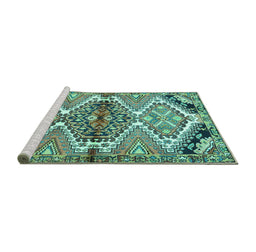 Sideview of Machine Washable Persian Turquoise Traditional Area Rugs, wshtr4398turq