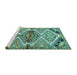 Sideview of Machine Washable Persian Turquoise Traditional Area Rugs, wshtr4398turq