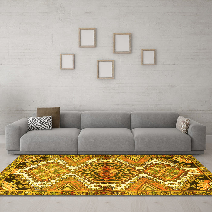 Machine Washable Persian Yellow Traditional Rug in a Living Room, wshtr4398yw