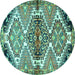Round Persian Turquoise Traditional Rug, tr4398turq