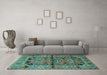 Machine Washable Persian Turquoise Traditional Area Rugs in a Living Room,, wshtr4399turq