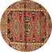 Round Machine Washable Persian Brown Traditional Rug, wshtr4399brn