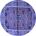 Round Machine Washable Persian Blue Traditional Rug, wshtr4399blu