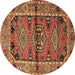 Round Persian Brown Traditional Rug, tr4399brn