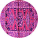 Round Machine Washable Persian Pink Traditional Rug, wshtr4399pnk