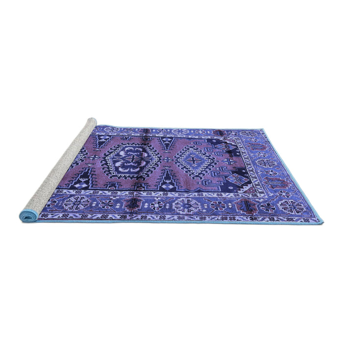 Sideview of Machine Washable Persian Blue Traditional Rug, wshtr4399blu