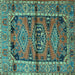 Square Machine Washable Persian Turquoise Traditional Area Rugs, wshtr4399turq