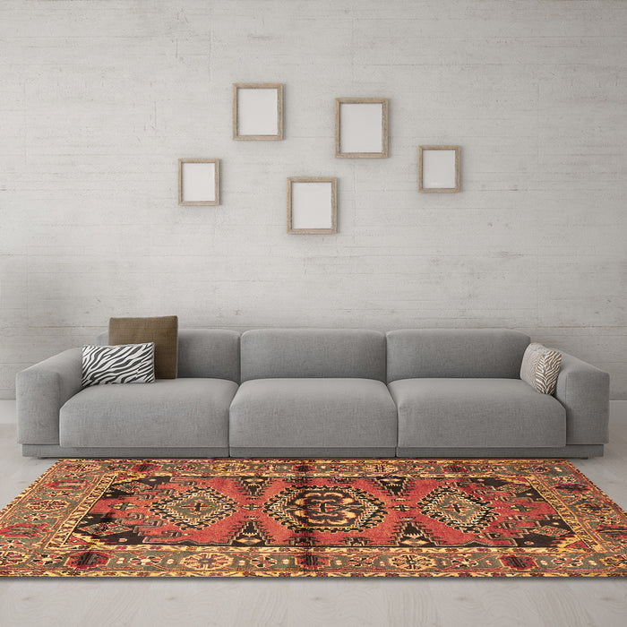 Machine Washable Persian Brown Traditional Rug in a Living Room,, wshtr4399brn
