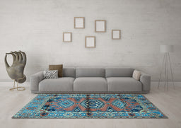 Machine Washable Persian Light Blue Traditional Rug in a Living Room, wshtr4399lblu