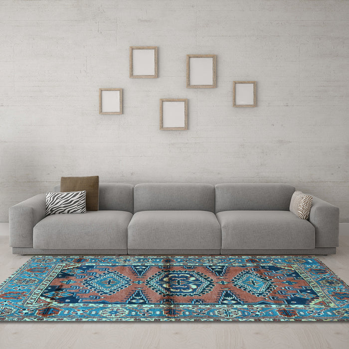 Machine Washable Persian Light Blue Traditional Rug in a Living Room, wshtr4399lblu