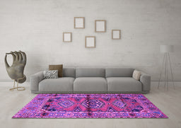 Machine Washable Persian Purple Traditional Area Rugs in a Living Room, wshtr4399pur