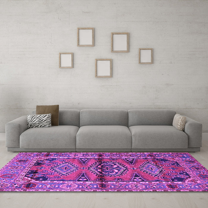Machine Washable Persian Purple Traditional Area Rugs in a Living Room, wshtr4399pur
