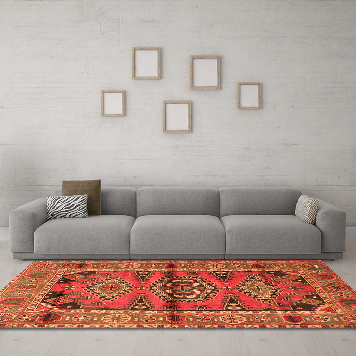 Machine Washable Persian Orange Traditional Area Rugs in a Living Room, wshtr4399org