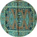 Round Machine Washable Persian Turquoise Traditional Area Rugs, wshtr4399turq