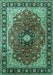 Machine Washable Medallion Turquoise Traditional Area Rugs, wshtr439turq