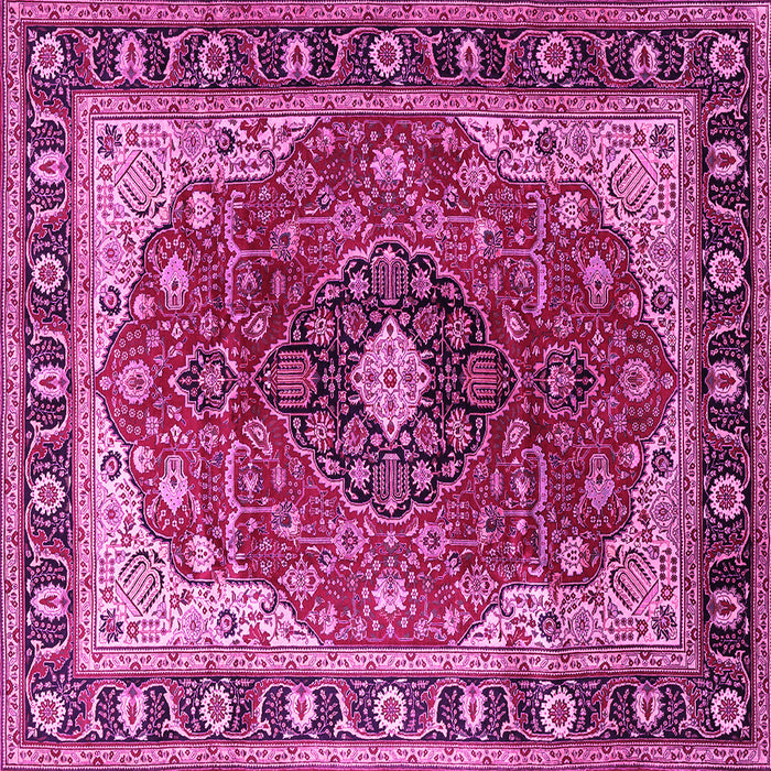 Square Machine Washable Medallion Pink Traditional Rug, wshtr439pnk
