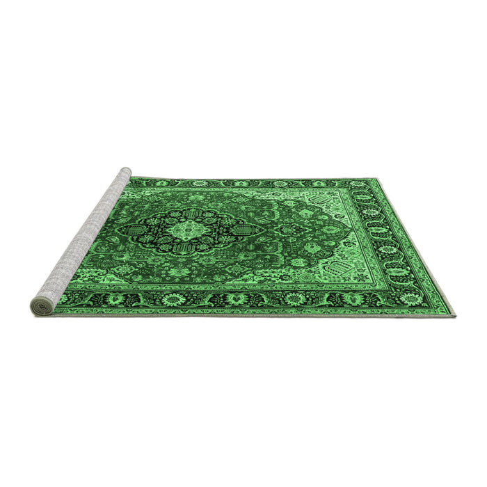 Sideview of Machine Washable Medallion Emerald Green Traditional Area Rugs, wshtr439emgrn