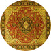 Round Machine Washable Medallion Yellow Traditional Rug, wshtr439yw