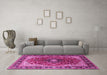 Machine Washable Medallion Pink Traditional Rug in a Living Room, wshtr439pnk