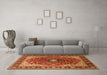 Machine Washable Medallion Orange Traditional Area Rugs in a Living Room, wshtr439org