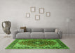 Machine Washable Medallion Green Traditional Area Rugs in a Living Room,, wshtr439grn