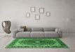 Machine Washable Medallion Emerald Green Traditional Area Rugs in a Living Room,, wshtr439emgrn