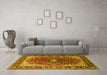 Machine Washable Medallion Yellow Traditional Rug in a Living Room, wshtr439yw