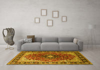 Machine Washable Medallion Yellow Traditional Rug, wshtr439yw