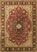 Machine Washable Medallion Brown Traditional Rug, wshtr439brn